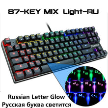 Load image into Gallery viewer, Gaming Mechanical keyboard usb wired Backlit Anti-ghosting 87 key RGB Russian Blue Red Switch keyboard for computer gamer laptop