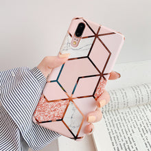 Load image into Gallery viewer, LOVECOM Plating Geometric Marble Phone Case For Huawei P40 Pro P30 P20 Lite Pro Mate 30 20 Lite Glossy Soft IMD Phone Back Cover