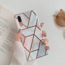 Load image into Gallery viewer, LOVECOM Plating Geometric Marble Phone Case For Huawei P40 Pro P30 P20 Lite Pro Mate 30 20 Lite Glossy Soft IMD Phone Back Cover
