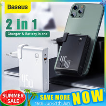 Load image into Gallery viewer, Baseus GaN Power Bank 10000mAh 2 in 1 USB Charger 45W PD Fast Charging Charger &amp; Battery in one ForiP 11 Pro Laptop ForXiaomi
